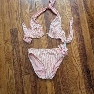 Miss Naory Striped Bikini And Sunshirt With Flower Details (Size 6) Yellow And P